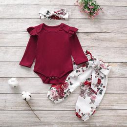 Clothing Sets Pudcoco Born Baby Girl Kid Floral Romper Long Sleeve Tops Jumpsuit Pants Outfits 2024 Clothes Set