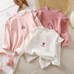 Pullover Autumn girl cute long sleeved T-shirt spring clothing childrens baby work clothes neckline T-shirt childrens girl zippered topL240502