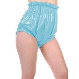100% latex underwear, rubber light blue lace shorts, sports swimming pants, loose 0.4mm - fashionable costume ball
