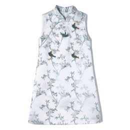 European and American women's clothes 2024 spring new Stand collar Sleeveless heavy bird studded bead jacquard Fashion dress