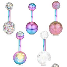 Navel & Bell Button Rings 14G Stainless Steel Rainbow Ball Y Belly Ring Body Piercing Jewelry Drop Delivery Dhewv