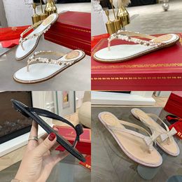 Rene Caovilla Slippers Designer Dress Shoes Pearl Water Diamond Decoration Fashion Womens Casual Beach Sandals Flip Flops