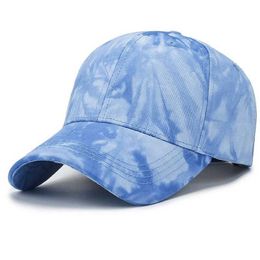 Ball Caps 2023 Summer New Tie Dye Light Plate Baseball Cap Sunshade Breathable Face Small Casual Breathable Fashion Sun Hat B240516