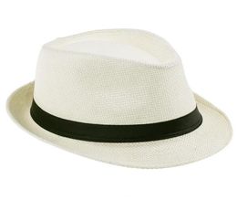 Fashion Unisex Starw Panama Fedora Hats Stylish Summer Stingy Brim Beach Travel Caps Ivory ZDS6108052360