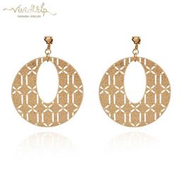 Stud Exaggerated Classic Pattern Hollow Big Round Stamping Clip On Earrings For Women Party Without Piercing Bijouterie Bohemian J240513