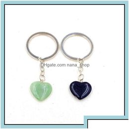 Keychains Lanyards Keychains Lanyards Heart Shape Natural Stone Quartz Keychain Ring For Women Men Handbag Hangle Car Key Holder Min Dhjdh
