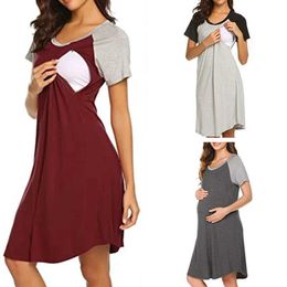 Maternity Dresses Maternity Dress Pregnancy Nursing Baby Nightgown Breastfeeding Nightshirt Sleepwear Summer Pregnant Women Nursing Tops Dresses Y240516