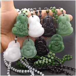 Pendant Necklaces Maitreya Buddha Natural Green Necklace Chinese Hand-Carved Charm Jadeite Jewelry Fashion Amet Gifts For Women Men Dr Ot089