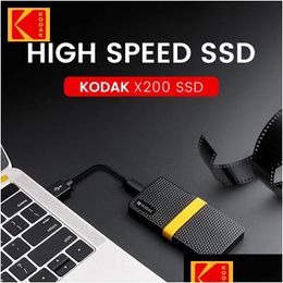 External Hard Drives Kodak X200 Mini Portable Ssd Solid State Drive 256G Usb3.1 Type C 1.8 Inch 256 Laptop Desktop Drop Delivery Compu Otvcj