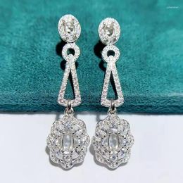 Dangle Earrings MeiBaPJ 3 4 And 5 Elliptic Stone DIY 925 Silver Empty Holder Fashion Drop Fine Charm Party Jewelry For Women
