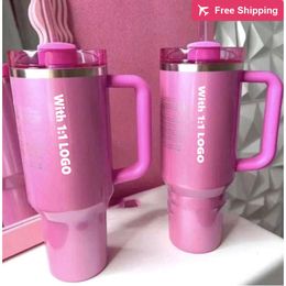 Dhl Starbucks Winter Pink 40oz 1 with H20 Stainless Steel Tumblers Cups Silicone Handle Lid and S stanliness standliness stanleiness standleiness staneliness DDMJ