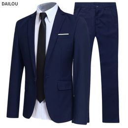 Men Blazers 2 Pieces Sets Wedding Elegant 3 Suits Full Jackets Pants Luxury Business Korean Formal Navy Coats 240514