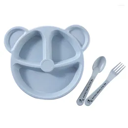 Plates Baby Cartoon Tableware Set Dessert Plate Dishes Reusable For Training Bowl Spoon Wheat Straw Lightweight