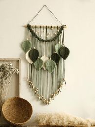 Tapestries Multicolor Leaves Tapestry Boho Hand Woven Macrame With Wooden Beads Crafts Wall Hanging Nordic Home Decoration Mother Day Gift