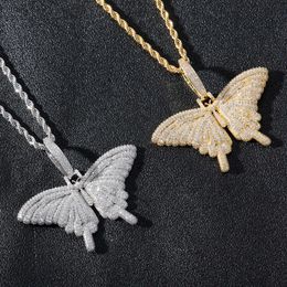 Pendant Necklaces 18K gold-plated micro set zircon small butterfly pendant with full diamond butterfly pendant paired with tennis chain