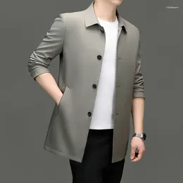 Men's Trench Coats 2024 Coat Long Fashion Handsome With Solid Colour High-end Fabric Lapel Business Casual Young People Jackets