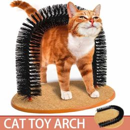 Cat Toy Arch Self Groom Pamper Feline with A Massage Grooming Rubbing Brush with Scratching Pad Toy for Cats Interactive Toys
