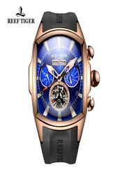 Reef Tigerrt Big Sport Watch Men Luminous Analogue Tourbillon Watches Top Brand Blue Rose Gold Watch Relogio Masculino Rga3069 J1907484820