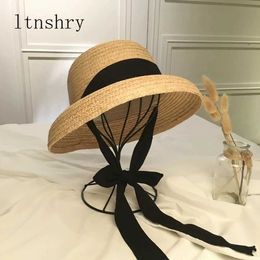 Wide Brim Hats Bucket Hats New fashion women Summer sun hat Handmade Raffia cap Visor Ribbon hat Wide side Travel vacation Beach hat Elegant lady seaside B240516