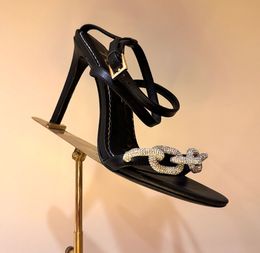 Summer Walk Luxury Mirror Chain Sandal With Crystal-embellished Stiletto Heels Designer Womens Sandal Party Dress Lady Gladiator Sandalias High Heel Shoe EU5-42 Box