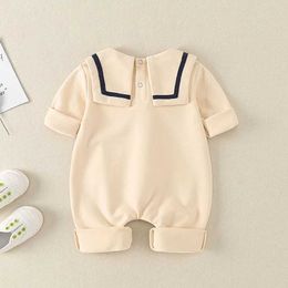 Rompers Newborn baby girl cotton jumpsuit navy blue style long sleeved dress one-piece tight fitting clothes 0-2Y d240517