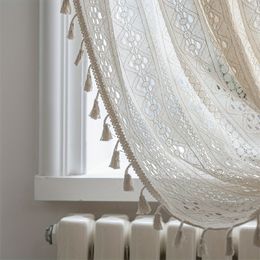 American Boho style window hollowed out transparent crochet vintage brocade cotton fringe bedroom living room curtain