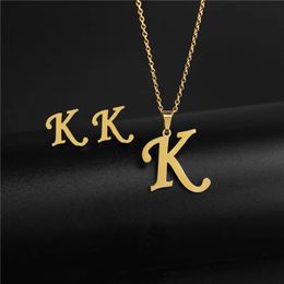 Cute Gold Colour Stainless Steel Chain Pendant Initial Necklace Trendy Letter K Christmas Jewellery for Women 240511
