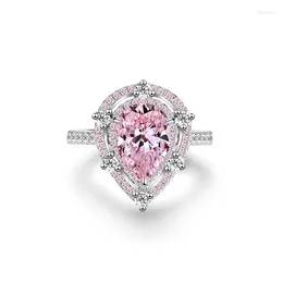 Cluster Rings 2024 Selling S925 Sterling Silver Ring Female Pink Gem Water Drop Full Diamond Crystal Zircon