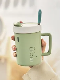 Mugs Simple Solid Color Ceramic Cup With Lid Spoon Cute Gift Couple Water Indoor Home Office Coffee