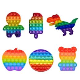 Decompression Toy Rainbow Fidget Toys Pop Push Bubble Sensor Toys Funny Dinosaur August Needs Squishy Stress Receiver Toys for Kids B240515