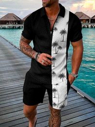 Men Sets Athleisure Short Sleeve Zipper Polo Shirt Shorts Set 2 Piece Summer Mens Fashion 240513