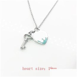 Pendant Necklaces Key 19Mm Blue Heart Necklace Women Stainless Steel Couple Big Red Pink Green Jewelry Gift For Girlfriend Accessories Dhtsc