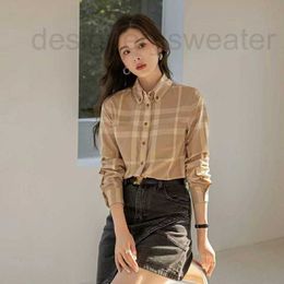 Women's Blouses & Shirts Designer women's clothing new plaid shirt British womens gray apricot plaid long sleeved shirt cotton comfortable top D1MH