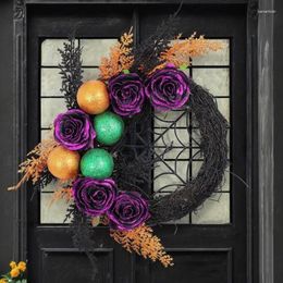 Decorative Flowers Halloween Wreath Front Door Exquisite Lighted Decorations Reusable LED Light Up Wreaths For Festival Celebration
