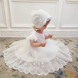 Baby Birthday Princess Dress Elegant Girl Embroidery Flower Beaded White Baptism Tutu Gown Kids Formal Evening Party Costume 240514