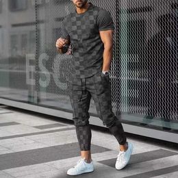 Men's Tracksuits New Summer Men Fashion Trend Trousers 2 Pieces Tracksuit 3D Print Outfit Set T-shirts Long Pants Sportwear Jogging Suit Clothing T240515
