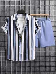 Summer Men Women Shirt Sets 3D Print Retro Stripes Short Sleeve Casual Oversized Beach Shorts Hawaiian Man Suits Clothing 240514