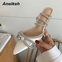 Aneikeh Autumn 2024 Women Shoes Pointed Toe Pumps Stiletto Heel Slingbacks Rome Polka Dot Butterfly-Knot Apricot Size 35-39 240515