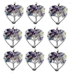 Pendant Necklaces 5/10/20pcs Wire Wrapped Fluorite Reiki Healing Chip Stone Tree Of Life Heart Charms For Earrings Necklace Jewellery Making