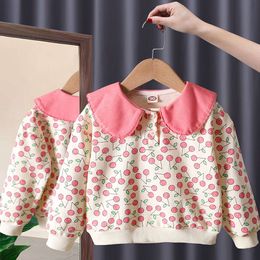 Girls Shirts Winter Autumn Children Sweatshirts Fleece T-shirts Print Cherry Tops for Kids Casual Baby Pullover Sweater L2405