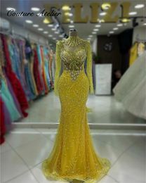 Party Dresses Dubai Arabic Beaded Long Sleeve Evening Gown For Elegant Mermaid Bespoke Occasion High Neck Crystal Cocktail Dress