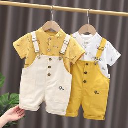 Summer Baby Boys Clothing Set Cute Printed Smile Short sleeved T-shirt Jumpsuit Top 2PCS Set Preschool Fashion Clothing 240513