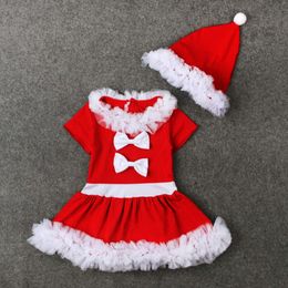 Christmas Girls Dress With Hats Bow Party For Kids Lace Tutu Children Dresses Xmas Costume Clothing L2405