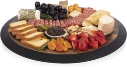 Plates - A Brand Lazy Susan Tray Wooden Turntable Round Charcuterie Board Cheese Serving (Fire Acacia Wood) Sauce Dish Restaurant P