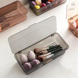 Storage Boxes Transparent Girl Makeup Brush Box Dustproof Beauty Egg Lipstick With Cover Portable Desktop Bucket