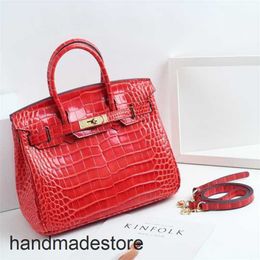 Crocodile Platinum Bags Genuine Leather Bag Fashion Handbag Versatile Women's Large Bag Cow Leather Shaped One Shoulder Messenger Bag 7116