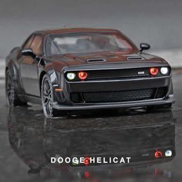 Diecast Model Cars 1 32 Dodge Challenger Hell Cat Red Eyed Alloy Muscle Car Model Sound and Light Childrens Toy Collection Birthday Gift WX