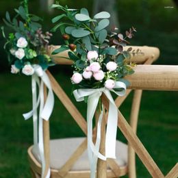 Decorative Flowers 1PC Artificial Wedding Aisle Chair Decorations Church Bench Fake Flower Plant Ribbon Bows Ceremony Party Ornaments