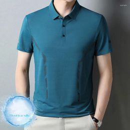 Men's Polos Summer Short Sleeve Ice Silk Traceless Polo Shirt Premium Business Turn-down Collar Casual Men Breathable Quick Drying Tops