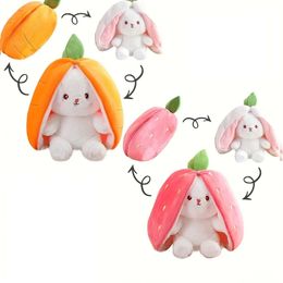 Stuffed Plush Animals 18cm role-playing strawberry carrot rabbit plush toy stuffing creative bags into fruits to transform cute dolls for babies Q240515